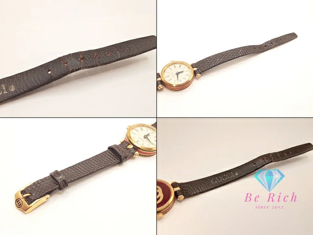 グッチ GUCCI レディース 腕時計 アイボリー ブラウン 茶 SS レザー シェリー ウェブ アナログ クォーツ QZ ウォッチ オールド ヴィンテージ アンティーク  【中古】【送料無料】 bt3224