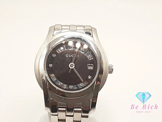 グッチ GUCCI レディース 腕時計 デイト 5500L ラウンド 黒 ブラック シルバー SS ブレス アナログ クォーツ QZ ウォッチ 【中古】【送料無料】 bt3241