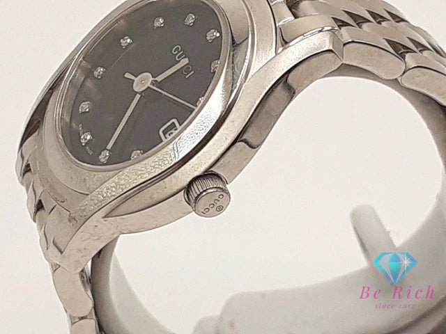 グッチ GUCCI レディース 腕時計 デイト 5500L ラウンド 黒 ブラック シルバー SS ブレス アナログ クォーツ QZ ウォッチ 【中古】【送料無料】 bt3241