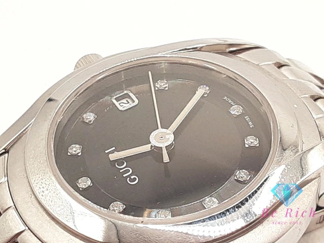 グッチ GUCCI レディース 腕時計 デイト 5500L ラウンド 黒 ブラック シルバー SS ブレス アナログ クォーツ QZ ウォッチ 【中古】【送料無料】 bt3241