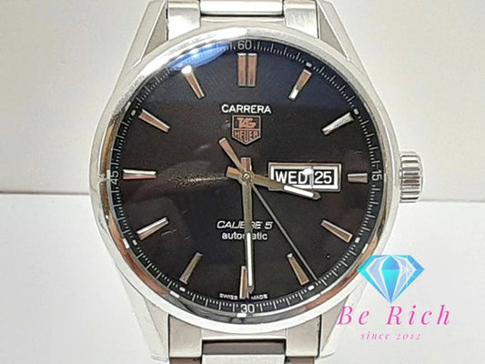 タグホイヤー TAG HEUER カレラ キャリバー5 自動巻き メンズ 腕時計 デイデイト WAR201-A  ブラック 黒 シルバー SS ブレス ロゴ アナログ AT オートマ ウォッチ WAR201A.BA0723 CARRERA  【中古】【送料無料】 bt3272
