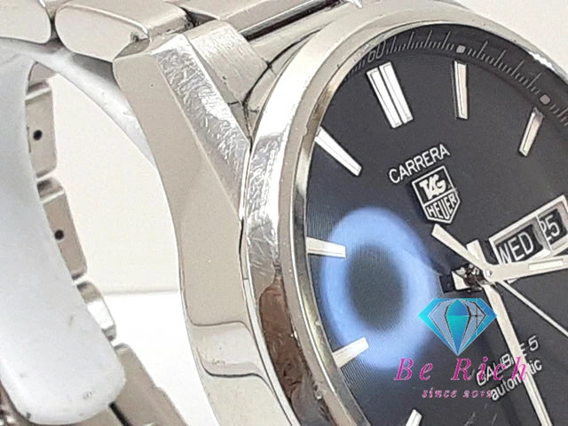 タグホイヤー TAG HEUER カレラ キャリバー5 自動巻き メンズ 腕時計 デイデイト WAR201-A  ブラック 黒 シルバー SS ブレス ロゴ アナログ AT オートマ ウォッチ WAR201A.BA0723 CARRERA  【中古】【送料無料】 bt3272