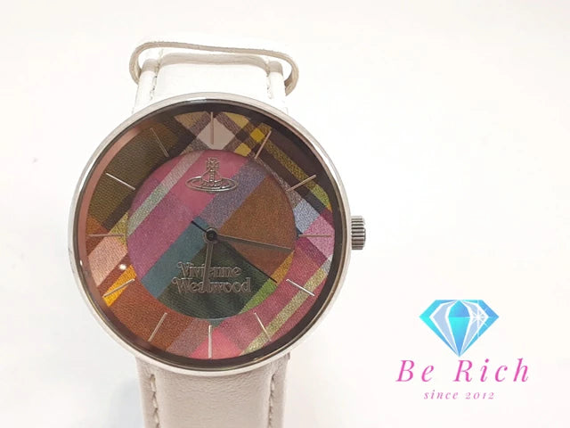 ヴィヴィアン ウエストウッド Vivienne Westwood レディース 腕時計 VV020WH タータン チェック マルチ カラー ホワイト 白 SS レザー オーヴ ロゴ アナログ クォーツ QZ ウォッチ ORB ユニセックス メンズ  【中古】【送料無料】 bt3279