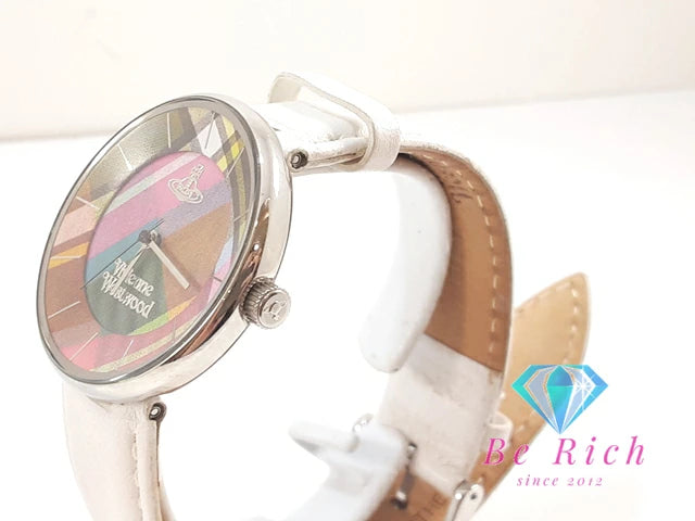 ヴィヴィアン ウエストウッド Vivienne Westwood レディース 腕時計 VV020WH タータン チェック マルチ カラー ホワイト 白 SS レザー オーヴ ロゴ アナログ クォーツ QZ ウォッチ ORB ユニセックス メンズ  【中古】【送料無料】 bt3279