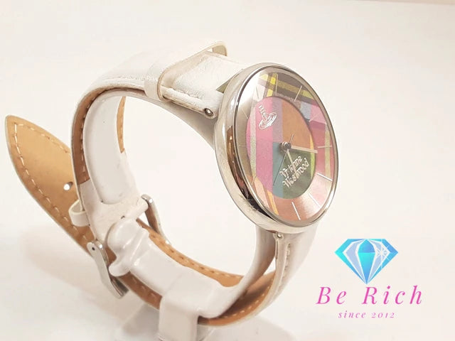 ヴィヴィアン ウエストウッド Vivienne Westwood レディース 腕時計 VV020WH タータン チェック マルチ カラー ホワイト 白 SS レザー オーヴ ロゴ アナログ クォーツ QZ ウォッチ ORB ユニセックス メンズ  【中古】【送料無料】 bt3279