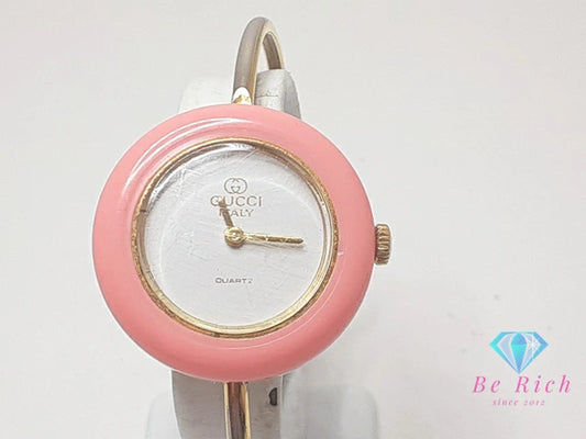 グッチ GUCCI チェンジ ベゼル バングル ウォッチ レディース 腕時計 白 ホワイト ゴールド SS GP ブレス アナログ クォーツ QZ ヴィンテージ オールド 旧型 【中古】【送料無料】 bt3287