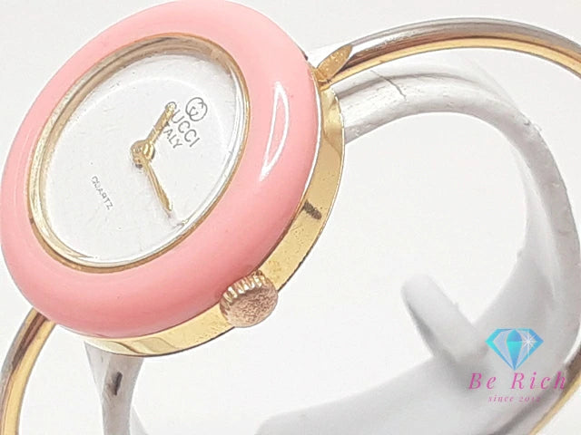 グッチ GUCCI チェンジ ベゼル バングル ウォッチ レディース 腕時計 白 ホワイト ゴールド SS GP ブレス アナログ クォーツ QZ ヴィンテージ オールド 旧型 【中古】【送料無料】 bt3287