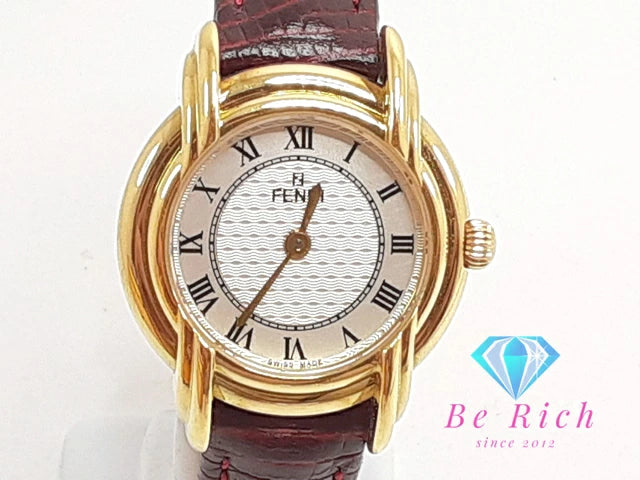 フェンディ FENDI レディース 腕時計 350L ラウンド 白 ホワイト シルバー ボルドー SS レザー ブレス アナログ クォーツ QZ ウォッチ ズッカ ロゴ 【中古】【送料無料】 bt3291