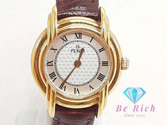 フェンディ FENDI レディース 腕時計 350L ラウンド 白 ホワイト シルバー ボルドー SS レザー ブレス アナログ クォーツ QZ ウォッチ ズッカ ロゴ 【中古】【送料無料】 bt3291