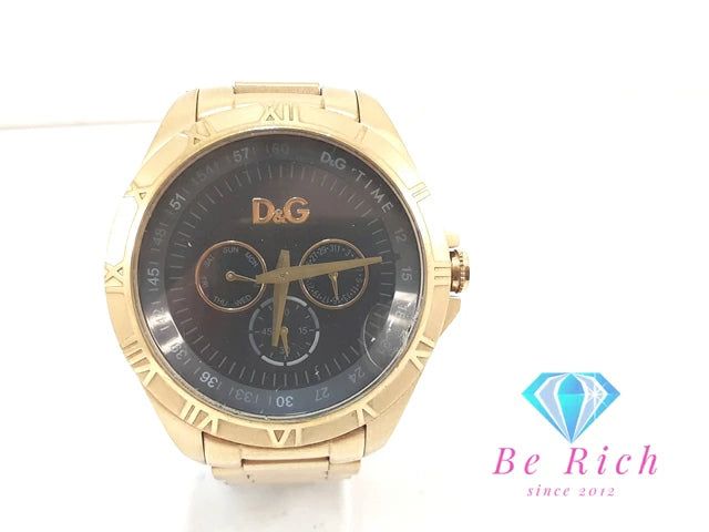 ドルチェ ＆ ガッパーナ Dolce & Gabbana D&G シャモニ メンズ 腕時計 デイデイト ブラック 黒 SS GP ブレス ロゴ アナログ クオーツ QZ  ウォッチ Chamonix 【中古】【送料無料】 bt3293