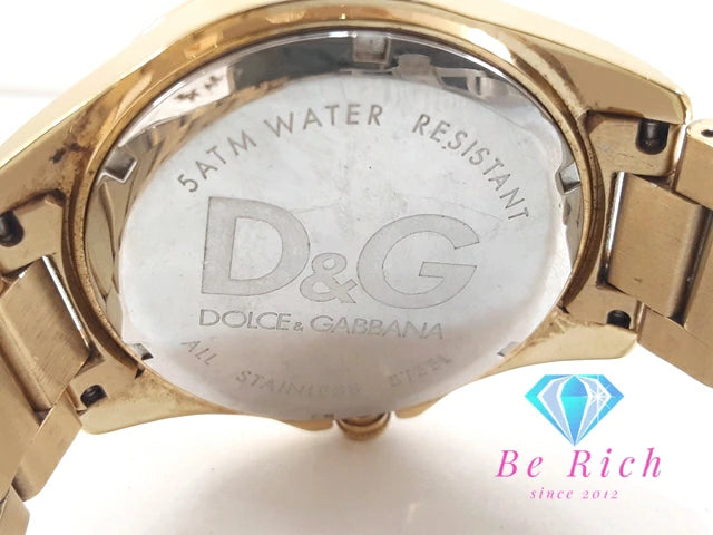 ドルチェ ＆ ガッパーナ Dolce & Gabbana D&G シャモニ メンズ 腕時計 デイデイト ブラック 黒 SS GP ブレス ロゴ アナログ クオーツ QZ  ウォッチ Chamonix 【中古】【送料無料】 bt3293