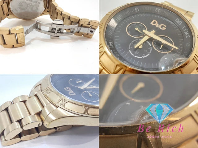 ドルチェ ＆ ガッパーナ Dolce & Gabbana D&G シャモニ メンズ 腕時計 デイデイト ブラック 黒 SS GP ブレス ロゴ アナログ クオーツ QZ  ウォッチ Chamonix 【中古】【送料無料】 bt3293