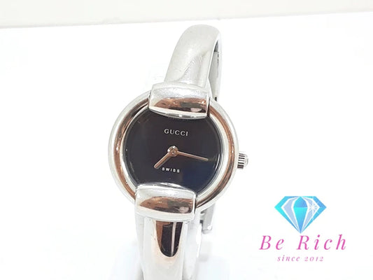 グッチ GUCCI レディース 腕時計 バングル ウォッチ 1400L ラウンド 黒 ブラック SS シルバー アナログ クォーツ QZ 【中古】【送料無料】 bt3301