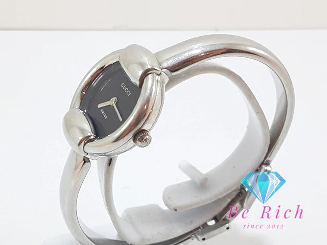 グッチ GUCCI レディース 腕時計 バングル ウォッチ 1400L ラウンド 黒 ブラック SS シルバー アナログ クォーツ QZ 【中古】【送料無料】 bt3301