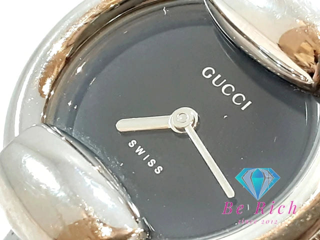 グッチ GUCCI レディース 腕時計 バングル ウォッチ 1400L ラウンド 黒 ブラック SS シルバー アナログ クォーツ QZ 【中古】【送料無料】 bt3301