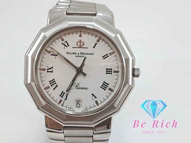 ボーム ＆ メルシエ BAUME & MERCIER リヴィエラ メンズ 腕時計 デイト 5131 白 ホワイト シルバー SS ブレス アナログ クオーツ QZ ウォッチ リビエラ   【中古】【送料無料】 bt3304