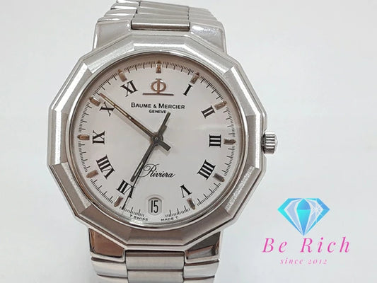 ボーム ＆ メルシエ BAUME & MERCIER リヴィエラ メンズ 腕時計 デイト 5131 白 ホワイト シルバー SS ブレス アナログ クオーツ QZ ウォッチ リビエラ   【中古】【送料無料】 bt3304
