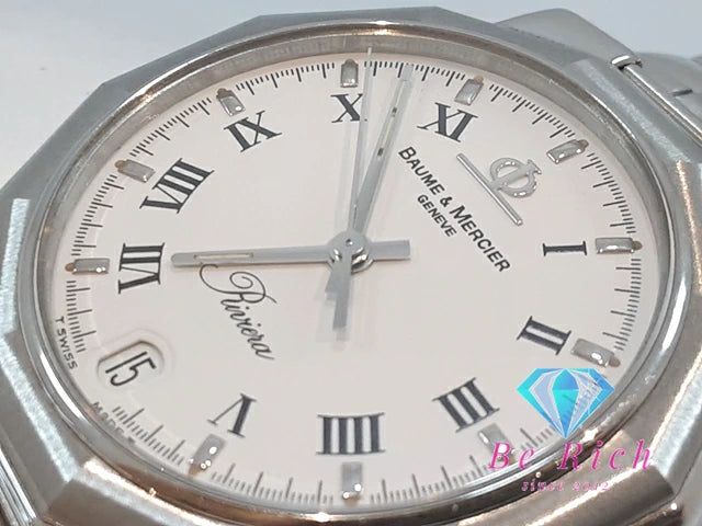 ボーム ＆ メルシエ BAUME & MERCIER リヴィエラ メンズ 腕時計 デイト 5131 白 ホワイト シルバー SS ブレス アナログ クオーツ QZ ウォッチ リビエラ   【中古】【送料無料】 bt3304