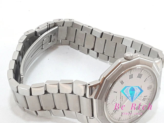 ボーム ＆ メルシエ BAUME & MERCIER リヴィエラ メンズ 腕時計 デイト 5131 白 ホワイト シルバー SS ブレス アナログ クオーツ QZ ウォッチ リビエラ   【中古】【送料無料】 bt3304