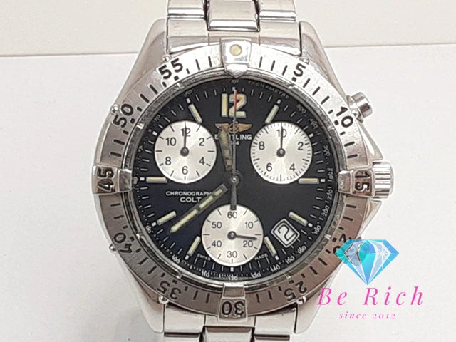 ブライトリング BREITLING コルト クロノグラフ メンズ 腕時計 デイト A53035 黒 ブラック シルバー SS ブレス アナログ クオーツ QZ ウォッチ Colt  【中古】【送料無料】 bt3306