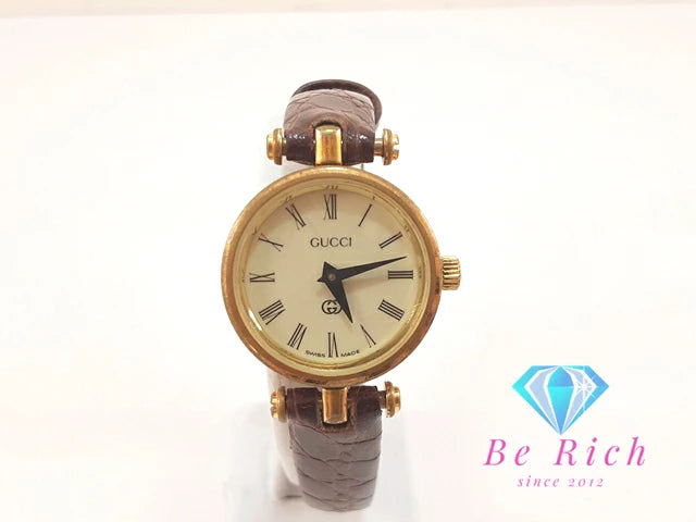 グッチ GUCCI レディース 腕時計 アイボリー ブラウン 茶 SS レザー シェリー アナログ クォーツ QZ ウォッチ オールド ヴィンテージ アンティーク  【中古】【送料無料】 bt3321