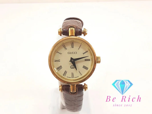 グッチ GUCCI レディース 腕時計 アイボリー ブラウン 茶 SS レザー シェリー アナログ クォーツ QZ ウォッチ オールド ヴィンテージ アンティーク  【中古】【送料無料】 bt3321