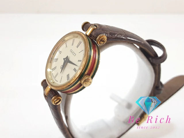 グッチ GUCCI レディース 腕時計 アイボリー ブラウン 茶 SS レザー シェリー アナログ クォーツ QZ ウォッチ オールド ヴィンテージ アンティーク  【中古】【送料無料】 bt3321