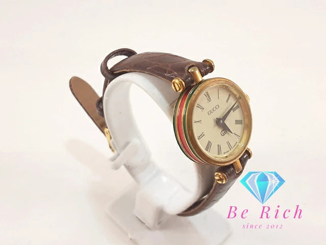 グッチ GUCCI レディース 腕時計 アイボリー ブラウン 茶 SS レザー シェリー アナログ クォーツ QZ ウォッチ オールド ヴィンテージ アンティーク  【中古】【送料無料】 bt3321