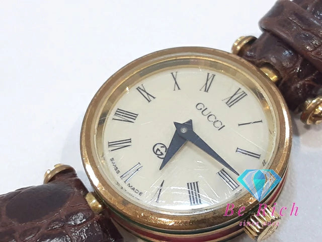 グッチ GUCCI レディース 腕時計 アイボリー ブラウン 茶 SS レザー シェリー アナログ クォーツ QZ ウォッチ オールド ヴィンテージ アンティーク  【中古】【送料無料】 bt3321