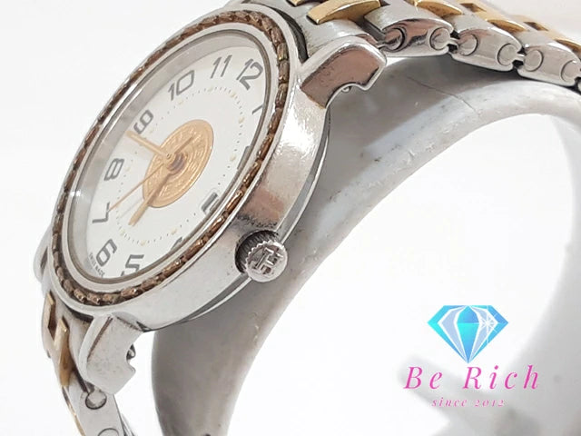 エルメス HERMES セリエ レディース 腕時計 デイト ラウンド 白 ホワイト シルバー ゴールド SS ブレス アナログ クォーツ QZ ウォッチ SERIE  【中古】【送料無料】 bt3323