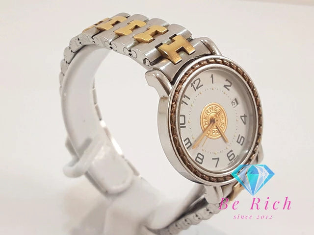 エルメス HERMES セリエ レディース 腕時計 デイト ラウンド 白 ホワイト シルバー ゴールド SS ブレス アナログ クォーツ QZ ウォッチ SERIE  【中古】【送料無料】 bt3323