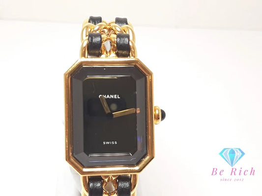 シャネル CHANEL プルミエール M H0001 レディース 腕時計 GP レザー 黒 ブラック ゴールド アナログ クォーツ QZ ウォッチ 【中古】【送料無料】 bt3341