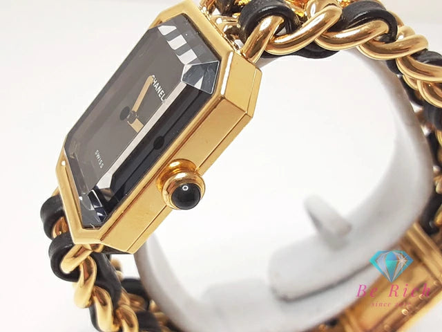 シャネル CHANEL プルミエール M H0001 レディース 腕時計 GP レザー 黒 ブラック ゴールド アナログ クォーツ QZ ウォッチ 【中古】【送料無料】 bt3341