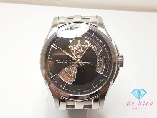 ハミルトン HAMILTON ジャズマスター ビューマチック オープンハート 自動巻き メンズ 腕時計 H325651 ブラック 黒 シルバー SS ブレス ロゴ アナログ オートマ AT ウォッチ Jazzmaster Viewmatic 【中古】【送料無料】 bt3343