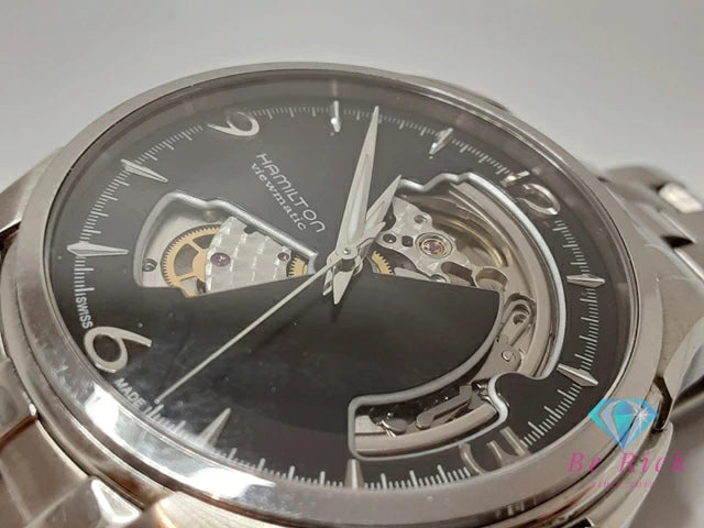 ハミルトン HAMILTON ジャズマスター ビューマチック オープンハート 自動巻き メンズ 腕時計 H325651 ブラック 黒 シルバー SS ブレス ロゴ アナログ オートマ AT ウォッチ Jazzmaster Viewmatic 【中古】【送料無料】 bt3343