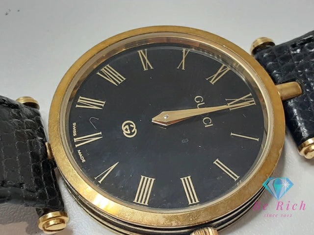 グッチ GUCCI メンズ 腕時計 黒 ブラック SS レザー アナログ クォーツ QZ ウォッチ アンティーク ヴィンテージ 【中古】【送料無料】 bt3345