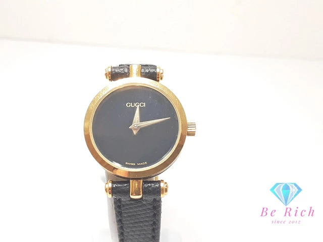 グッチ GUCCI レディース 腕時計 黒 ブラック SS  レザー アナログ クォーツ QZ ウォッチ ヴィンテージ アンティーク 時計 【中古】【送料無料】 bt3347