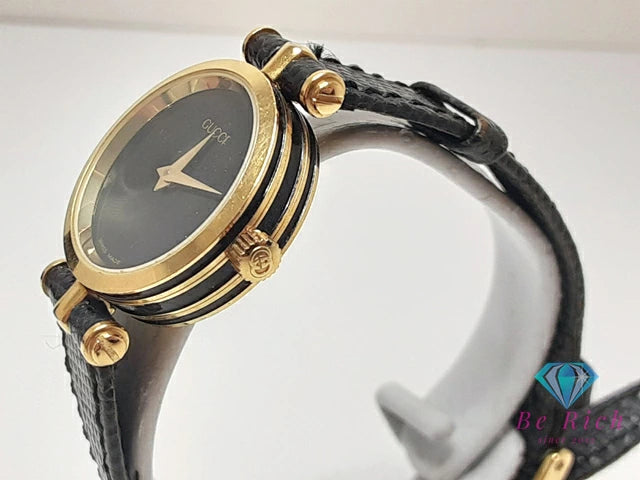 グッチ GUCCI レディース 腕時計 黒 ブラック SS  レザー アナログ クォーツ QZ ウォッチ ヴィンテージ アンティーク 時計 【中古】【送料無料】 bt3347