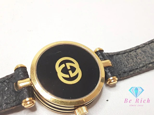 グッチ GUCCI メンズ 腕時計 黒 ブラック SS レザー アナログ クォーツ QZ ウォッチ アンティーク ヴィンテージ 【中古】【送料無料】 bt3345