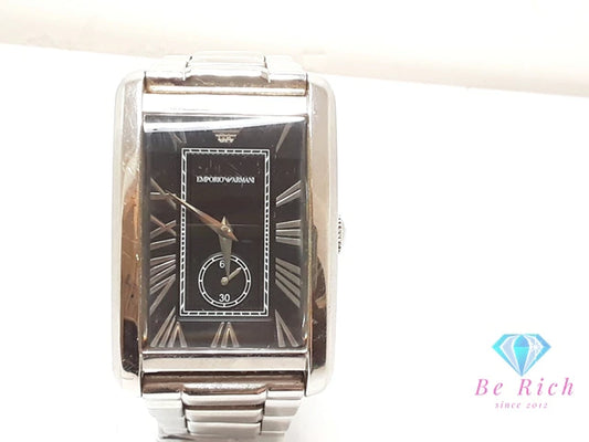 エンポリオ アルマーニ EMPORIO ARMANI メンズ 腕時計 AR1608 スクエア 黒 ブラック シルバー SS ブレス ロゴ アナログ クォーツ QZ ウォッチ スモセコ  【中古】【送料無料】 bt3350