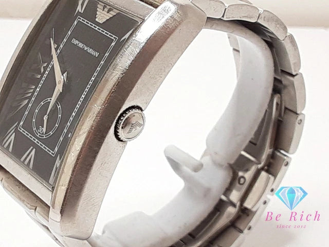 エンポリオ アルマーニ EMPORIO ARMANI メンズ 腕時計 AR1608 スクエア 黒 ブラック シルバー SS ブレス ロゴ アナログ クォーツ QZ ウォッチ スモセコ  【中古】【送料無料】 bt3350