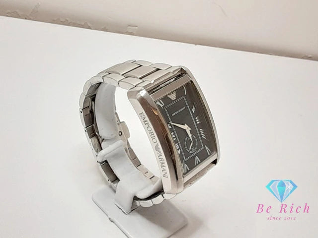 エンポリオ アルマーニ EMPORIO ARMANI メンズ 腕時計 AR1608 スクエア 黒 ブラック シルバー SS ブレス ロゴ アナログ クォーツ QZ ウォッチ スモセコ  【中古】【送料無料】 bt3350