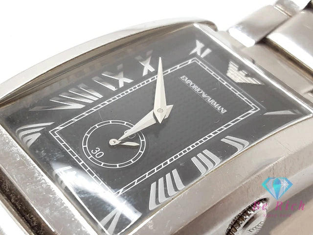 エンポリオ アルマーニ EMPORIO ARMANI メンズ 腕時計 AR1608 スクエア 黒 ブラック シルバー SS ブレス ロゴ アナログ クォーツ QZ ウォッチ スモセコ  【中古】【送料無料】 bt3350