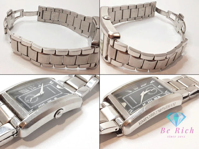 エンポリオ アルマーニ EMPORIO ARMANI メンズ 腕時計 AR1608 スクエア 黒 ブラック シルバー SS ブレス ロゴ アナログ クォーツ QZ ウォッチ スモセコ  【中古】【送料無料】 bt3350