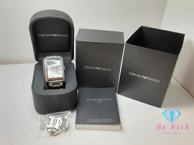 エンポリオ アルマーニ EMPORIO ARMANI メンズ 腕時計 AR1608 スクエア 黒 ブラック シルバー SS ブレス ロゴ アナログ クォーツ QZ ウォッチ スモセコ  【中古】【送料無料】 bt3350