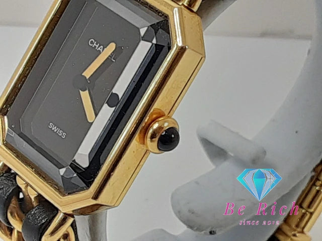 シャネル CHANEL プルミエール M H0001 レディース 腕時計 GP レザー 黒 ブラック ゴールド アナログ クォーツ QZ ウォッチ 【中古】【送料無料】 bt3359