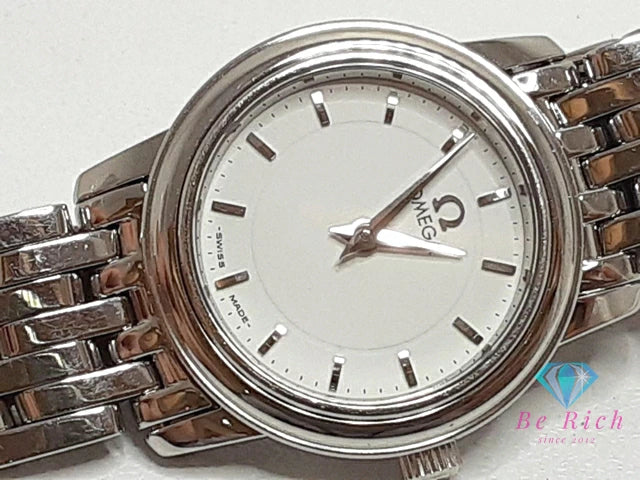 OH済 オメガ OMEGA デ ヴィル プレステージ レディース 腕時計 4570.31 白 ホワイト シルバー SS ブレス アナログ クオーツ QZ ウォッチ デビル De Ville Prestige 【中古】【送料無料】 bt3363