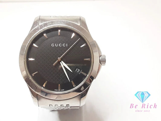 グッチ GUCCI Gタイムレス メンズ 腕時計 デイト 126.4 黒 ブラック シルバー SS ブレス アナログ クォーツ QZ ウォッチ G-TIMELESS 【中古】【送料無料】 bt3373