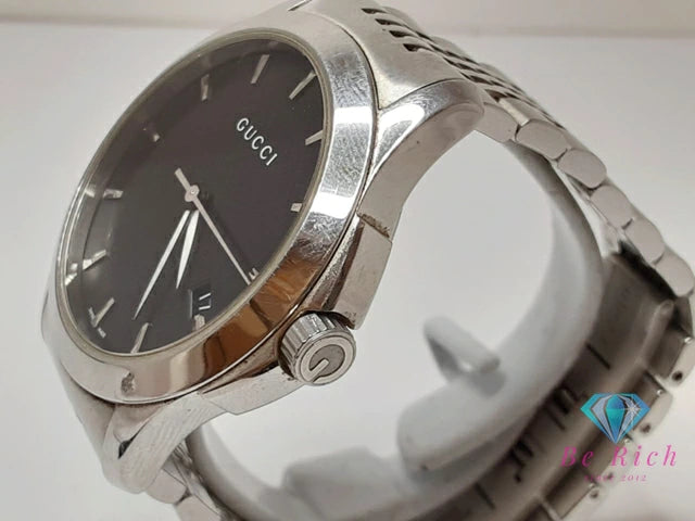 グッチ GUCCI Gタイムレス メンズ 腕時計 デイト 126.4 黒 ブラック シルバー SS ブレス アナログ クォーツ QZ ウォッチ G-TIMELESS 【中古】【送料無料】 bt3373