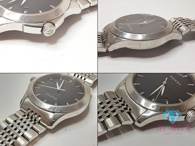 グッチ GUCCI Gタイムレス メンズ 腕時計 デイト 126.4 黒 ブラック シルバー SS ブレス アナログ クォーツ QZ ウォッチ G-TIMELESS 【中古】【送料無料】 bt3373